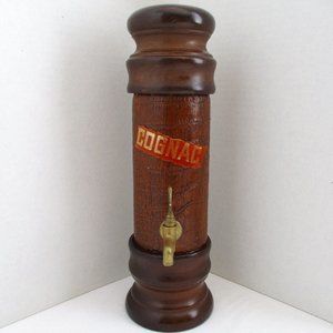 Unique Antique Vtg Leather & Wooden Cognac Liquor Decanter / Dispenser 14" Inch